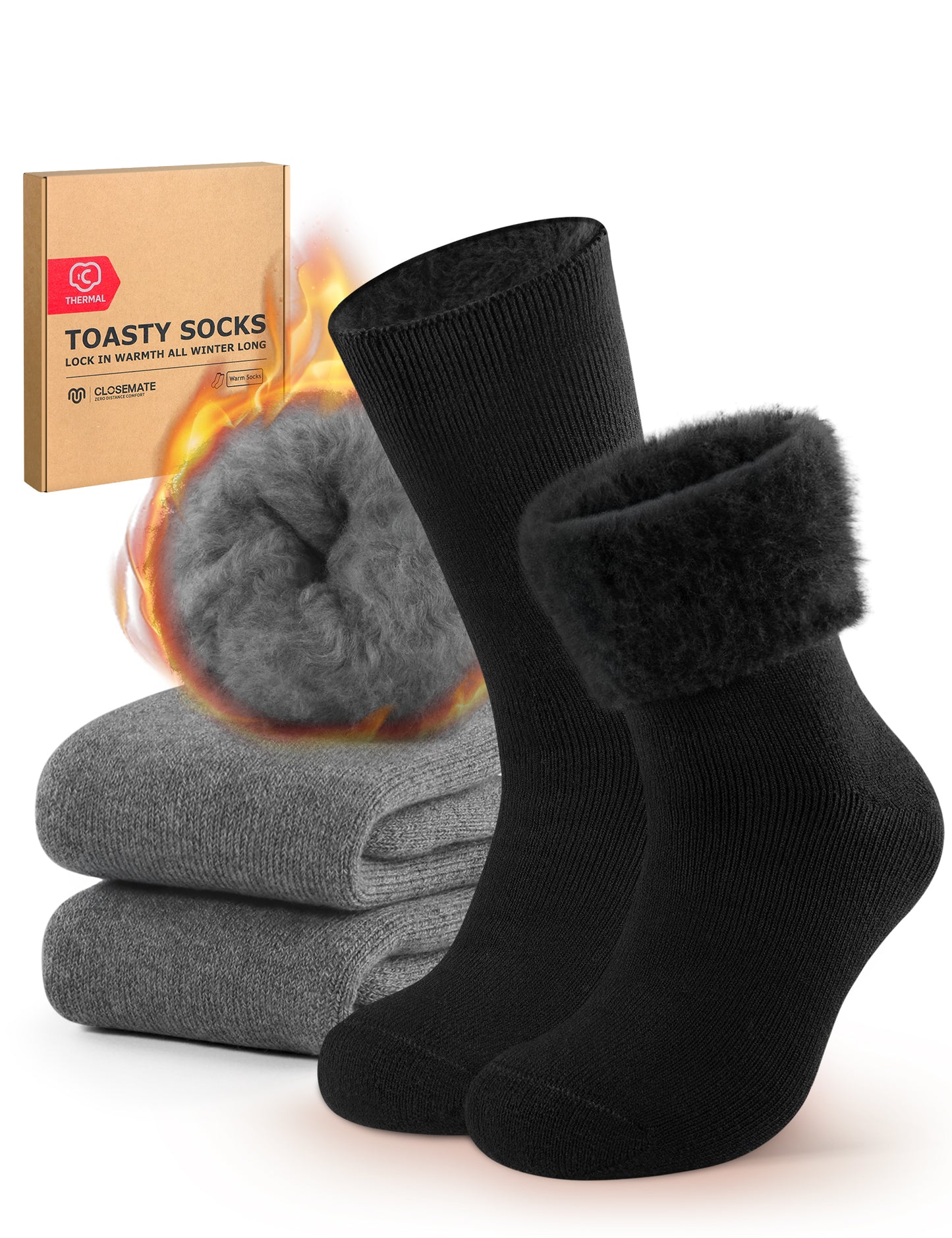 CLOSEMATEメンズ 靴下 パイルソックス 発熱 超極暖 厚手 冬  吸湿速乾 防臭 アウトドア