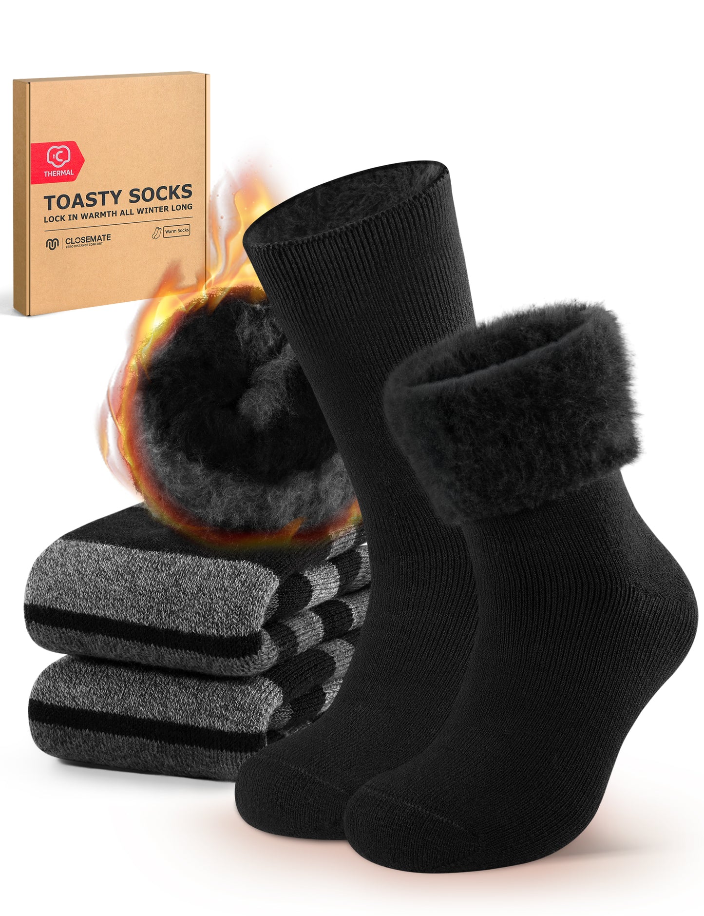 CLOSEMATEメンズ 靴下 パイルソックス 発熱 超極暖 厚手 冬  吸湿速乾 防臭 アウトドア
